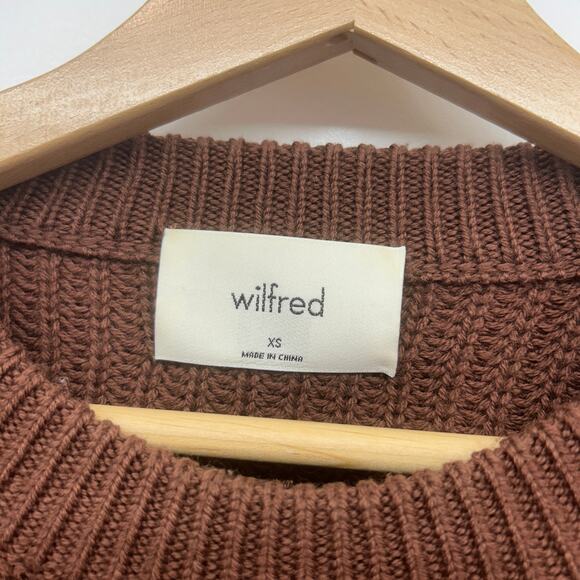 Aritzia Wilfred Chocolate Brown Chunky Knit Cropped Crop Sweater XS Minimalist - Picture 5 of 6